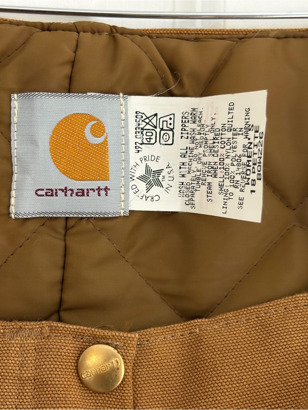 VTG Carhartt BQW226 Women’s 18 Petite Brown Quilt Lined Overalls USA Made - Picture 3 of 12